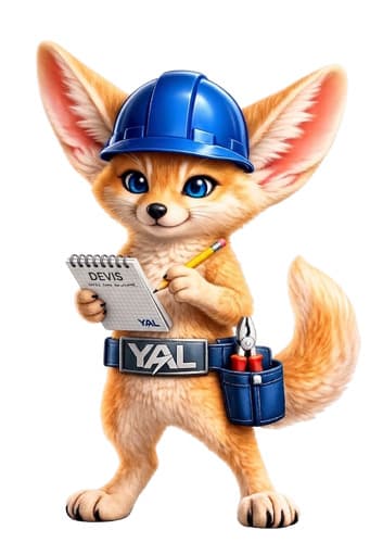Mascotte YAL Électricité prenant des notes pour un devis