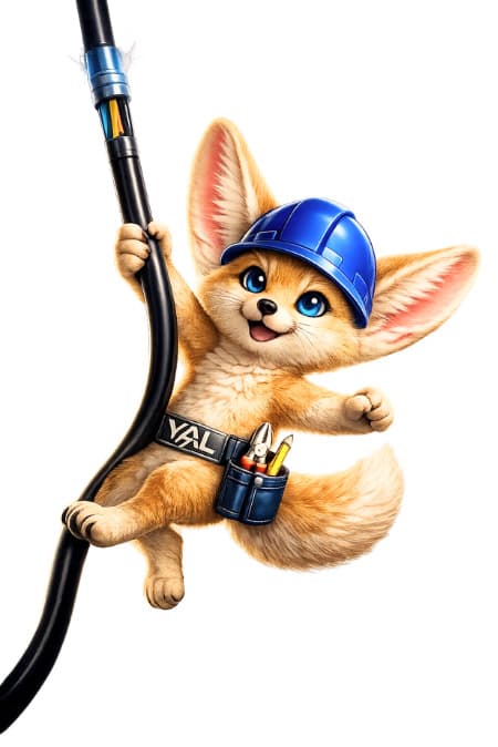 Mascotte YAL Électricité glissant sur un câble pour une urgence rapide